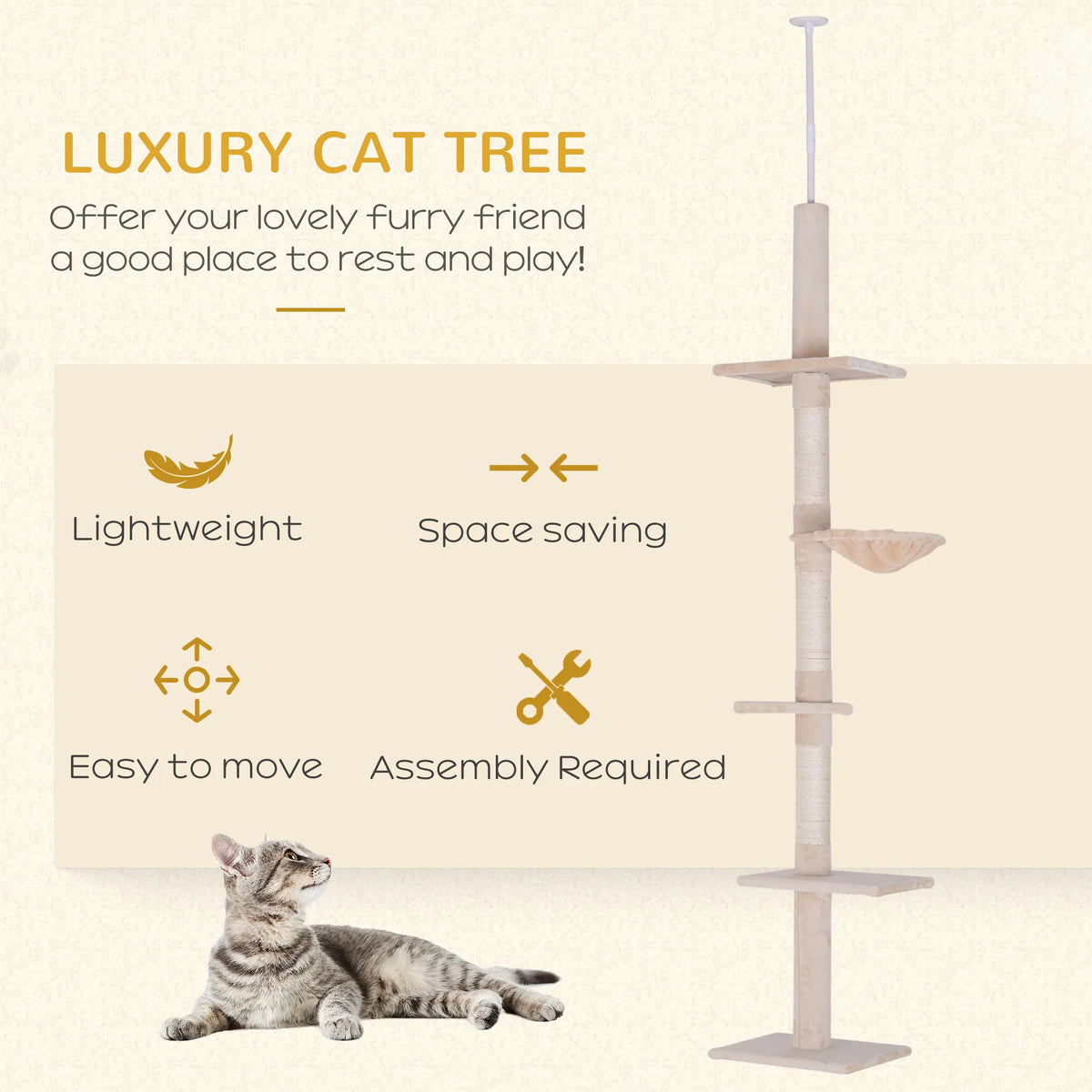 8.5ft Cat Climbing Tree 5-Tier Kitty Activity Center With Scratching