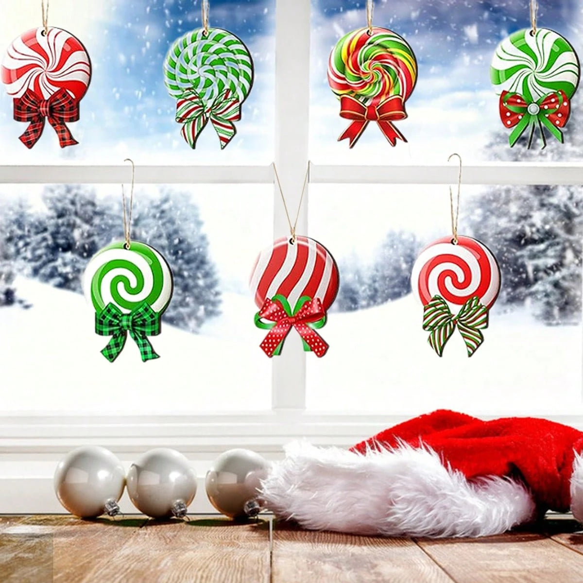 24 Pieces Peppermint Christmas Tree Ornaments Colorful Peppermint Wood