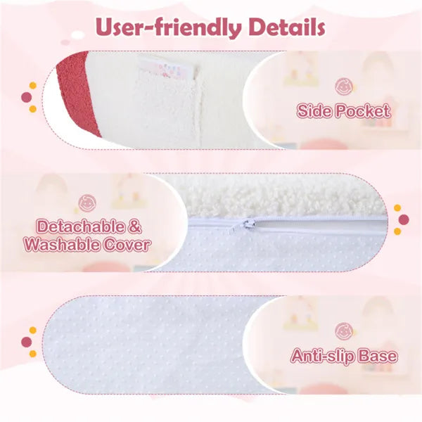 Pink + Beige Kids Sofa, Soft Teddy Fleece Foam Couch With Carry Handle