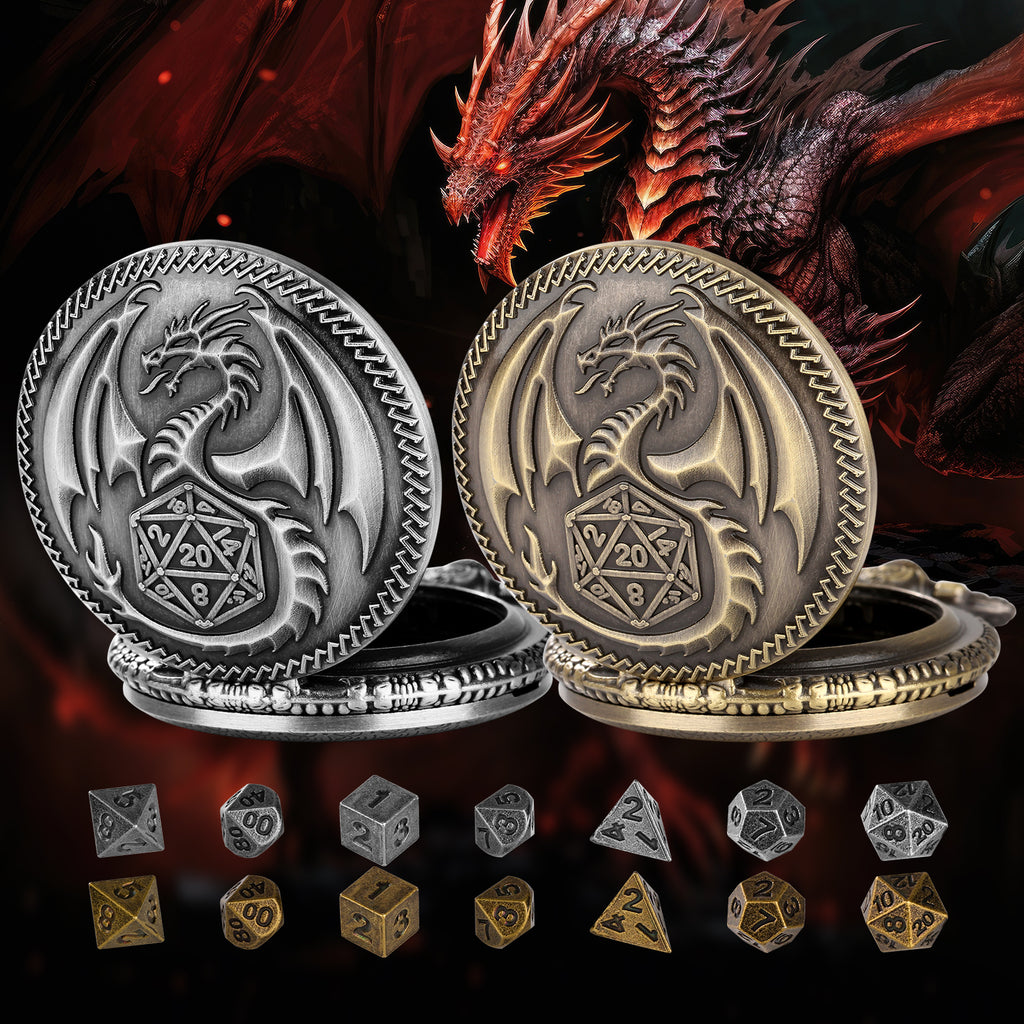 Creative Thick Chain Pocket Watch Set, Equipped With 7 Mini DND Game