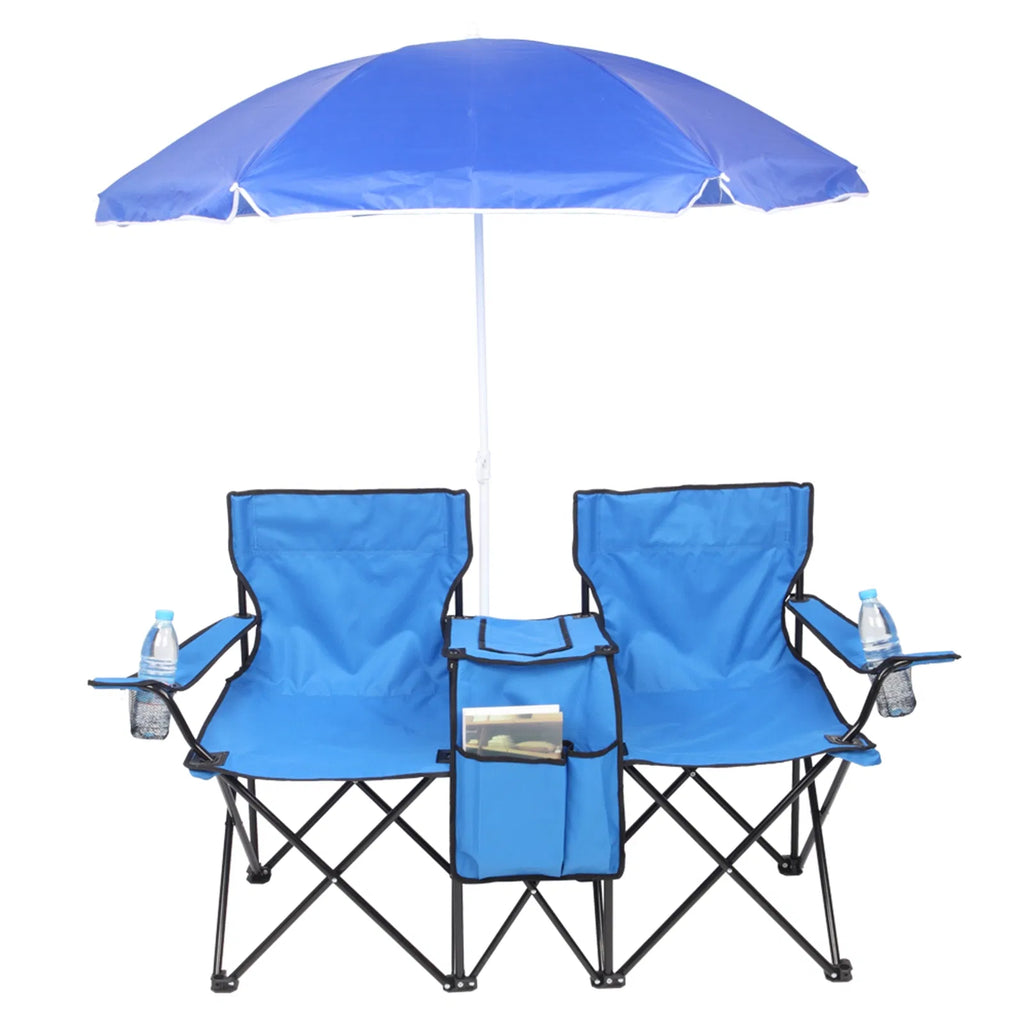 2-Seat Folding Chair with Removable Umbrella