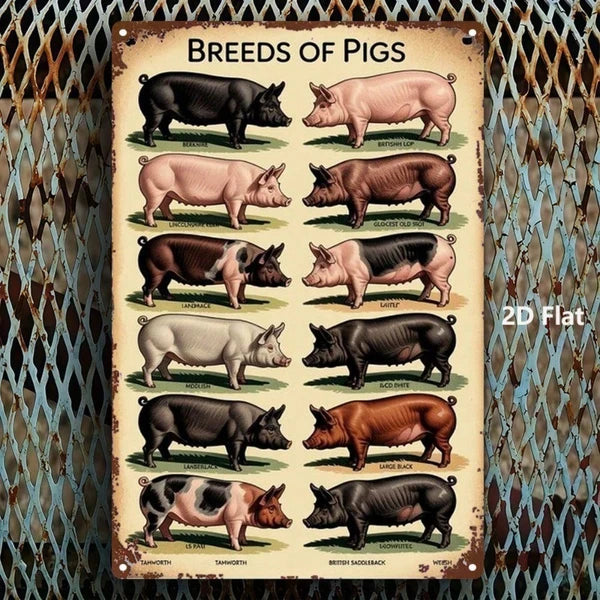 Vintage Pig Breeds Metal Sign 8x12 Inch Retro Distressed Wall Art 2D
