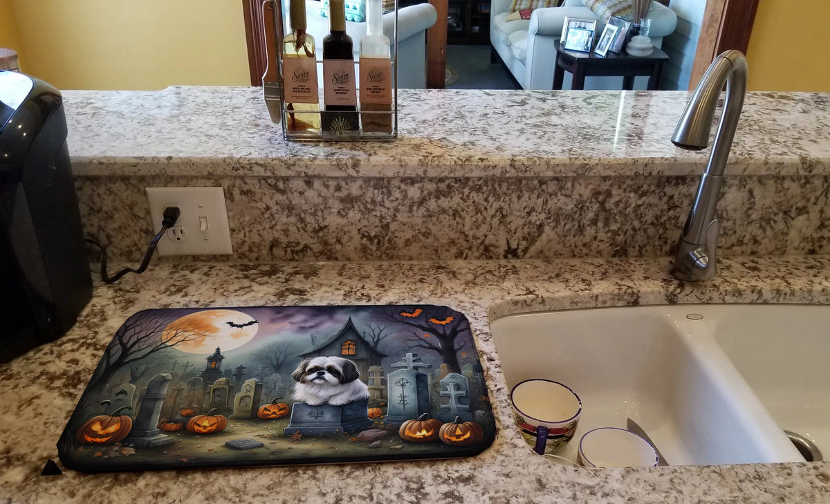 Shih Tzu Spooky Halloween Dish Drying Mat Absorbent Dish Drying Mat Pad