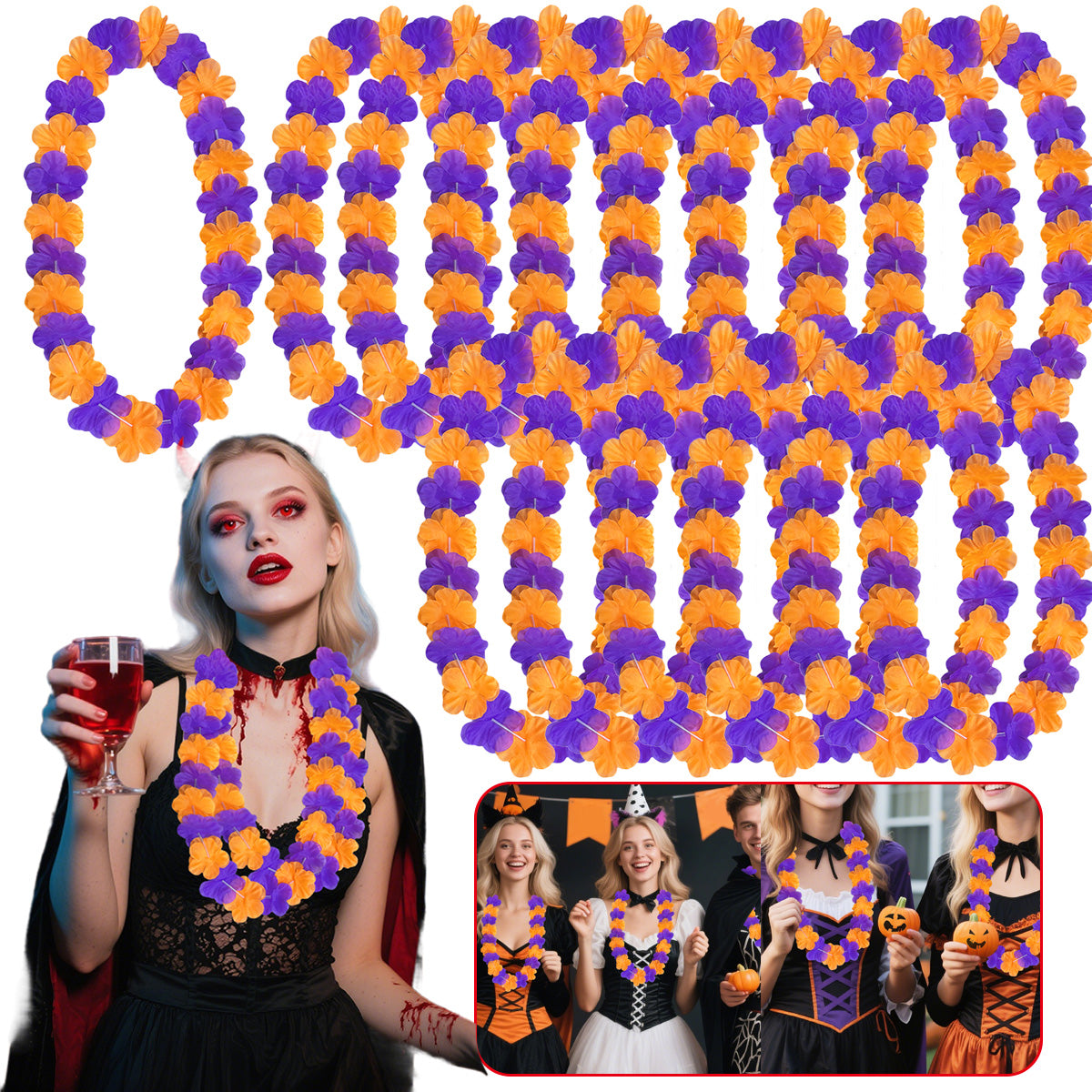 24 Pcs Halloween Leis Hawaiian Leis