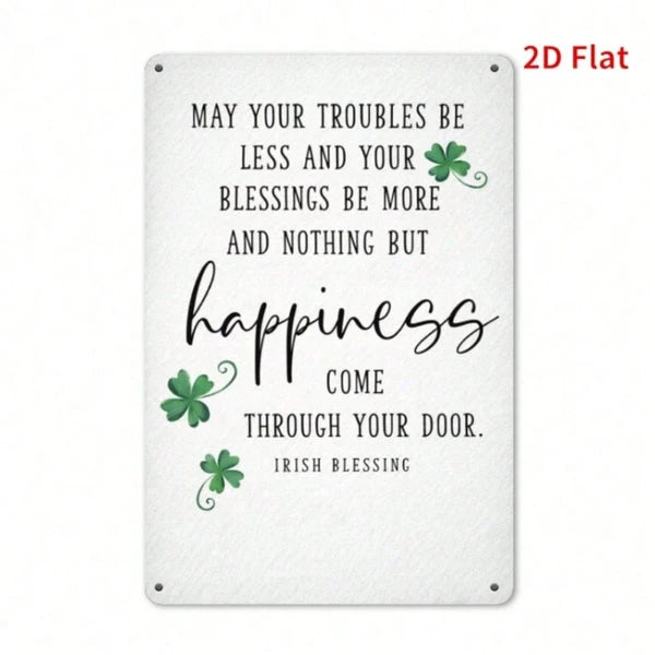 Green Leaves Blessing Metal Plaque Sign, Vintage Rustic 2D Flat Printed