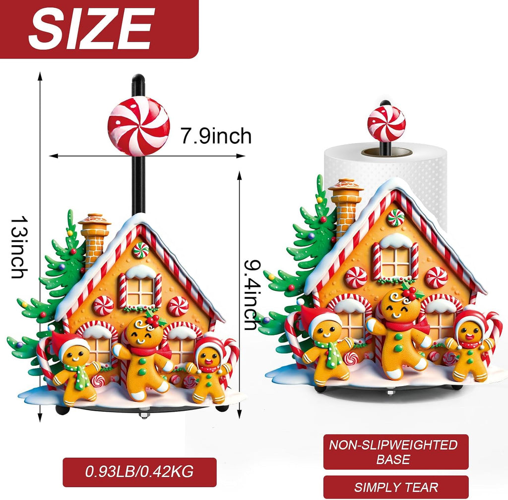 Christmas Paper Towel Holder, 3D Gingerbread House Design, Large Metal