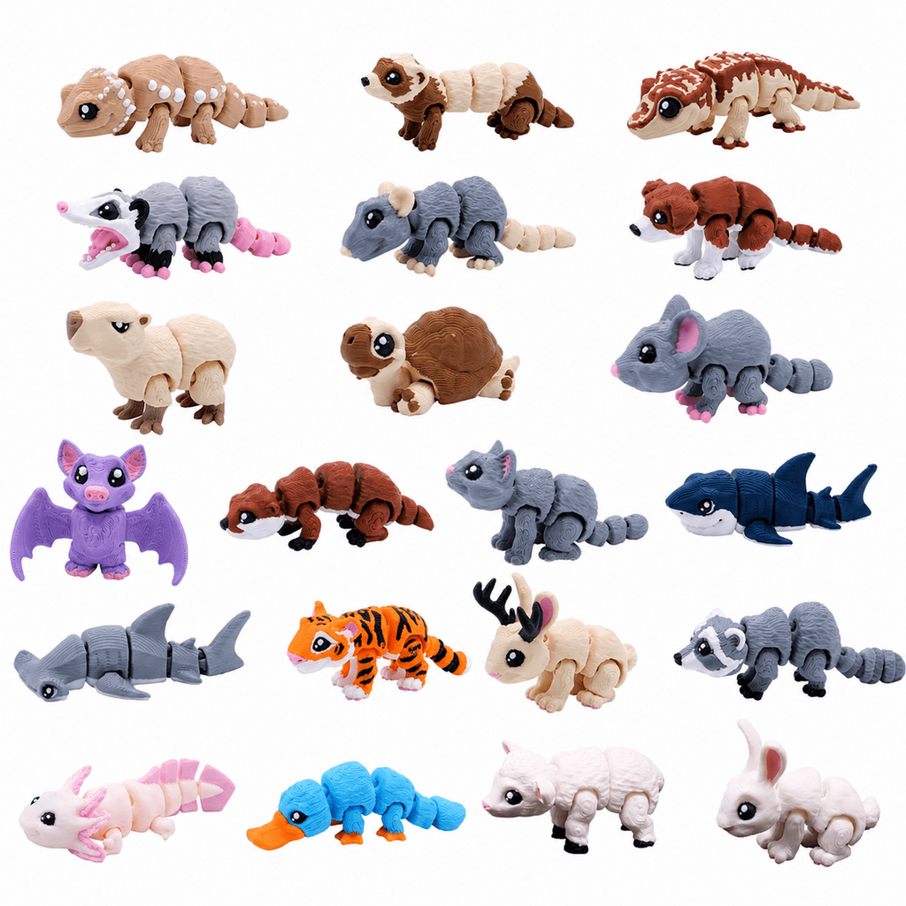 21PCS 3D Printed Mini Animal Figurine Set, Articulated Mixed Animal