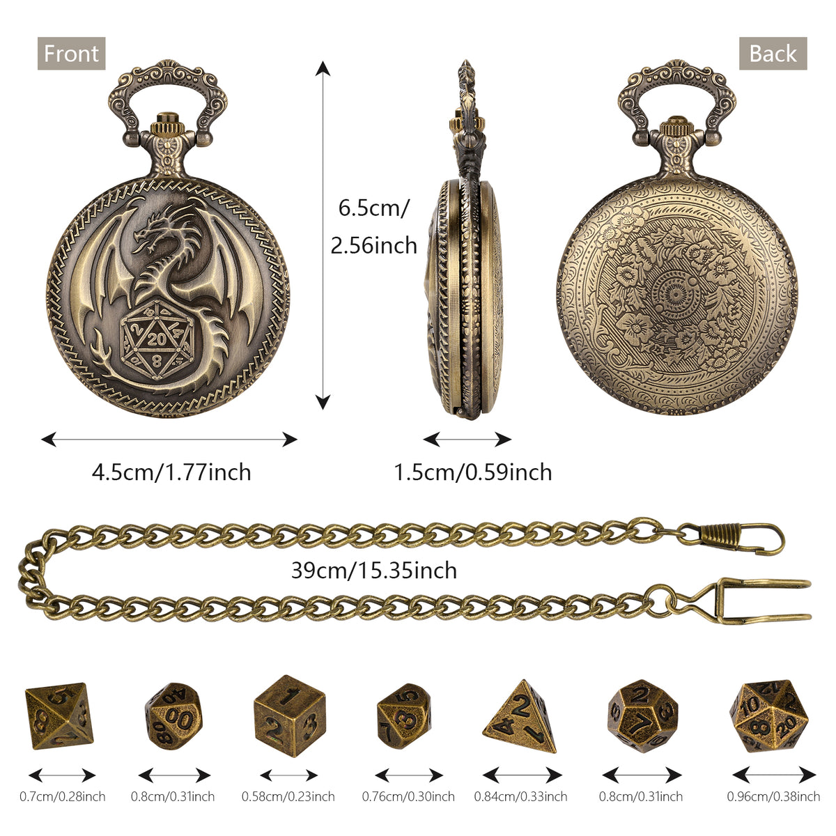 Creative Thick Chain Pocket Watch Set, Equipped With 7 Mini DND Game