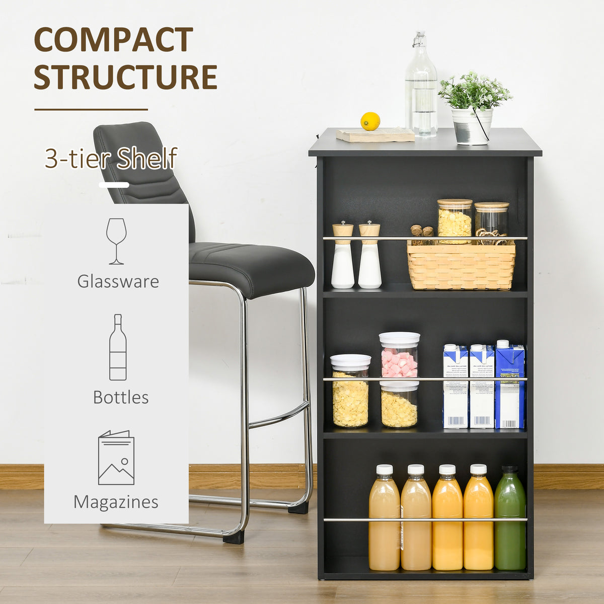 Modern Bar Table Counter Height Dining Table With 3 Storage Shelves