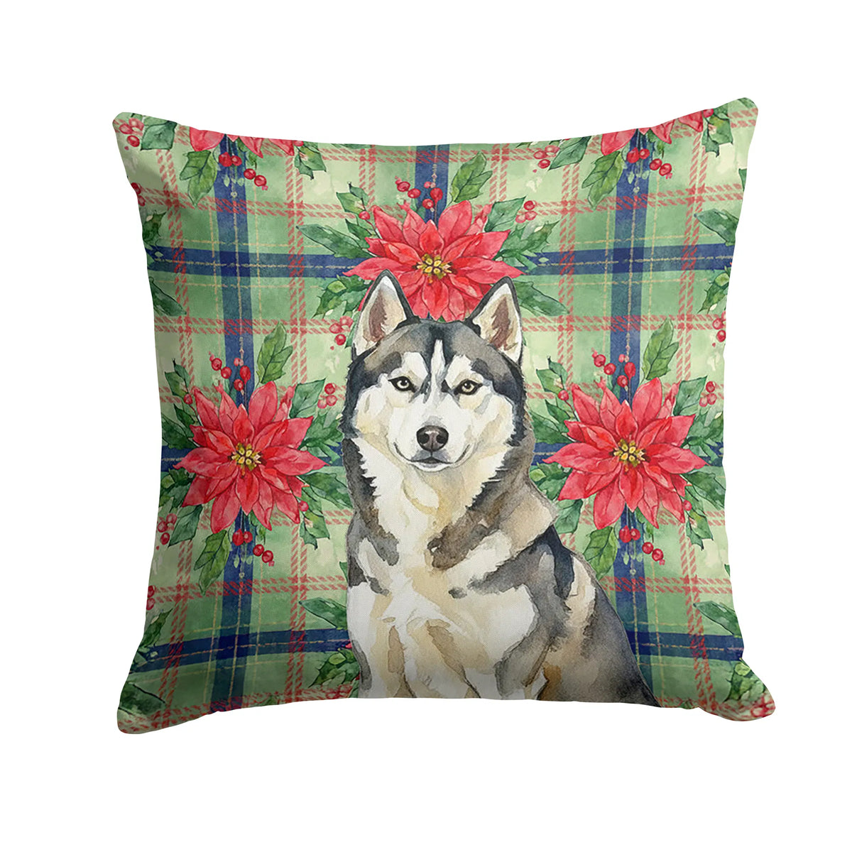 Agouti Siberian Husky Christmas Poinsettias Throw Pillow Decorative