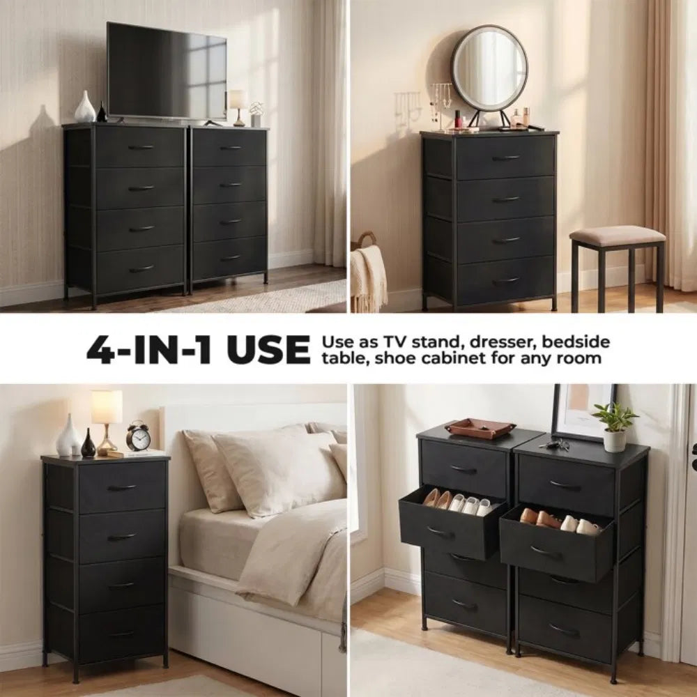 2/4-Drawer Dresser With Metal Frame & Wood Top, Fabricstorageorganizer