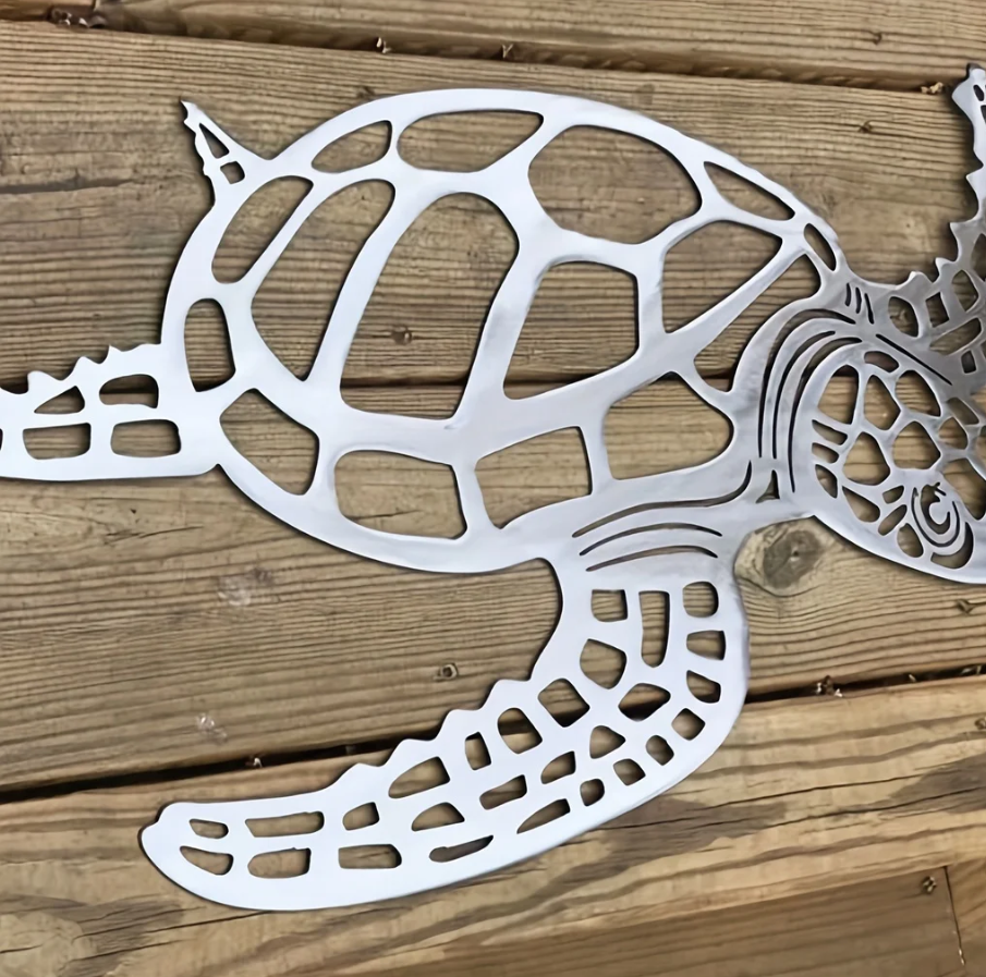 Rustic Sea Turtle Metal Wall Decor - Coastal Beach House Bathroom Accent