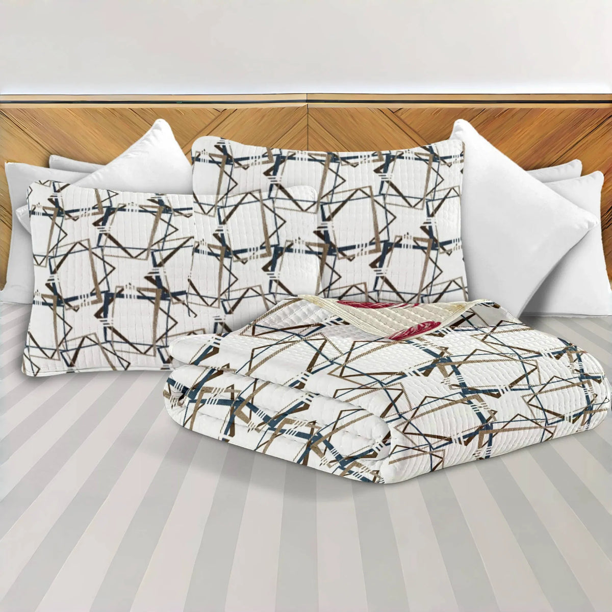Quilted Bedspread & Curtain Set 9 Piece, Queen Size - Bedding Ensemble