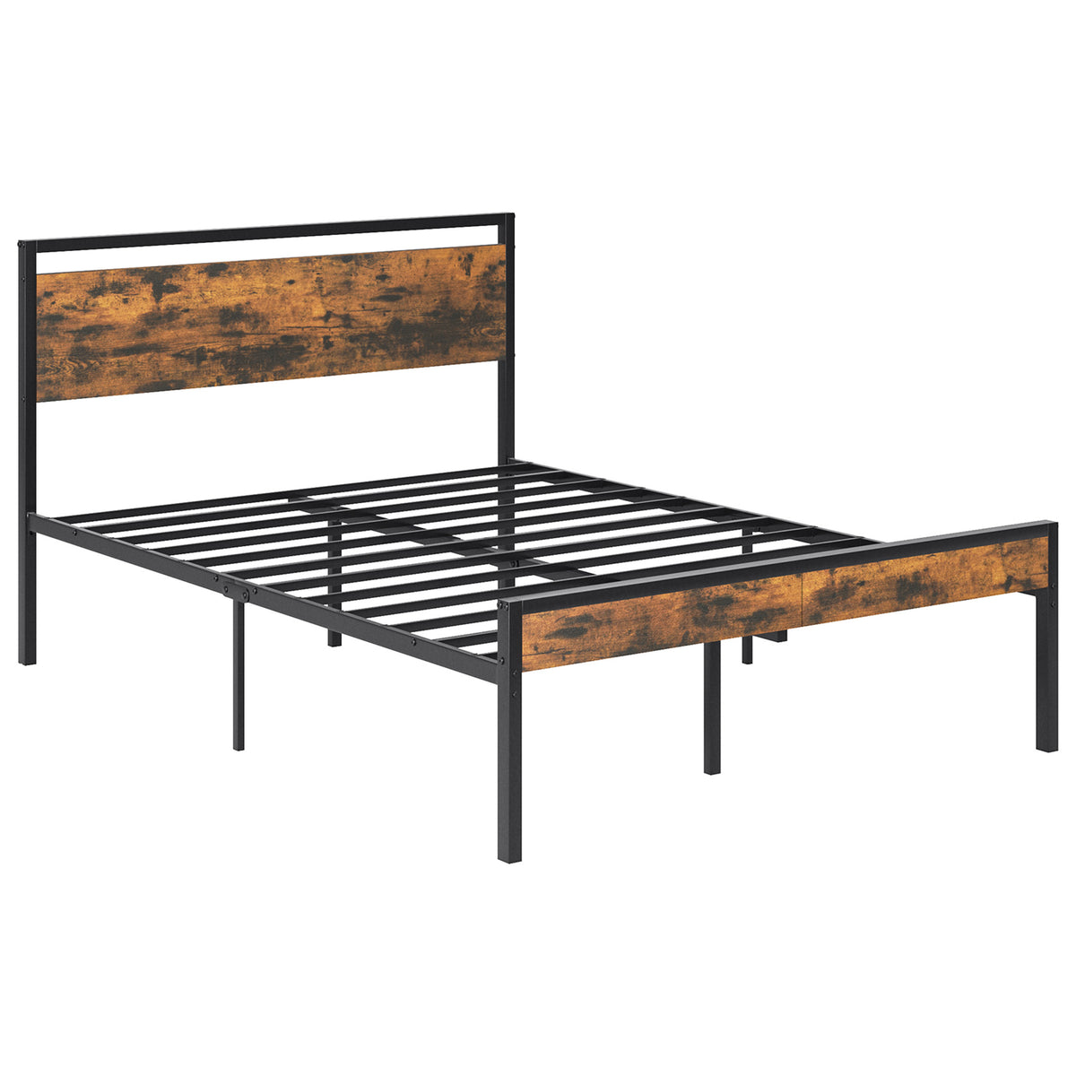 Heavy-duty Metal Platform Bed With Wooden Headboard, Capable