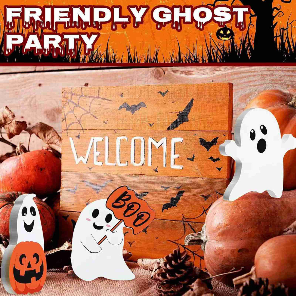 5pcs Cute Ghost Table Sign Festival Decoration PVC Spooky Desk