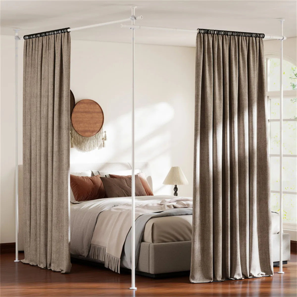 Drill-free L-shaped Room Divider Curtain Rod, Adjustable 28"-142"W X