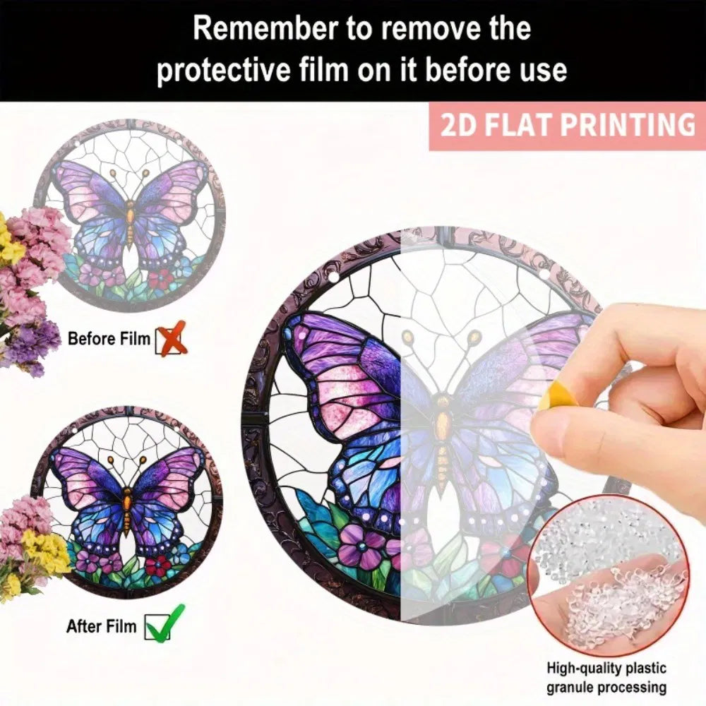 High Definition Transparent Round Purple Butterfly Floral Acrylic Sun