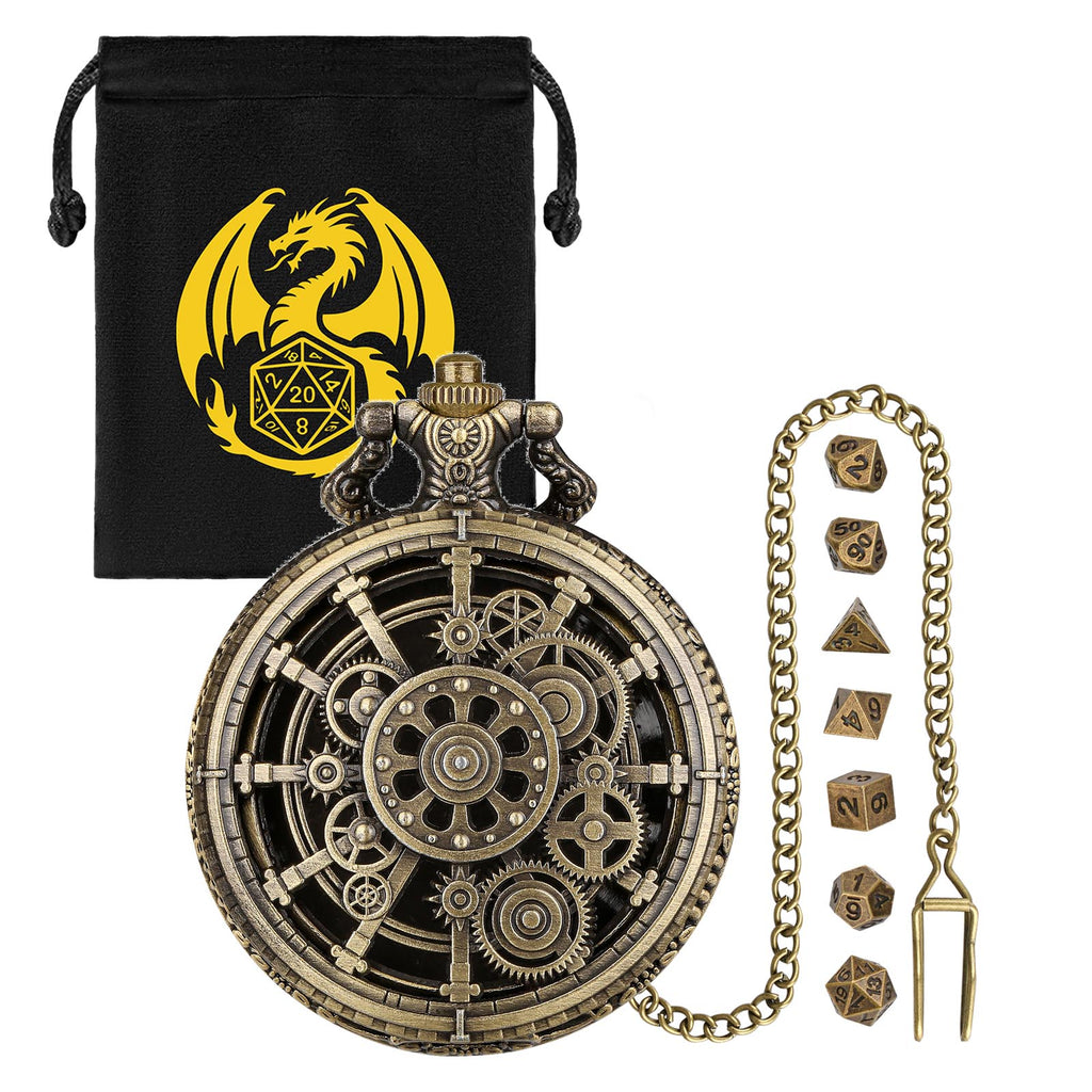 Steampunk Punk Gear Dice Set - Antique Metal Finish With Intricate Gear