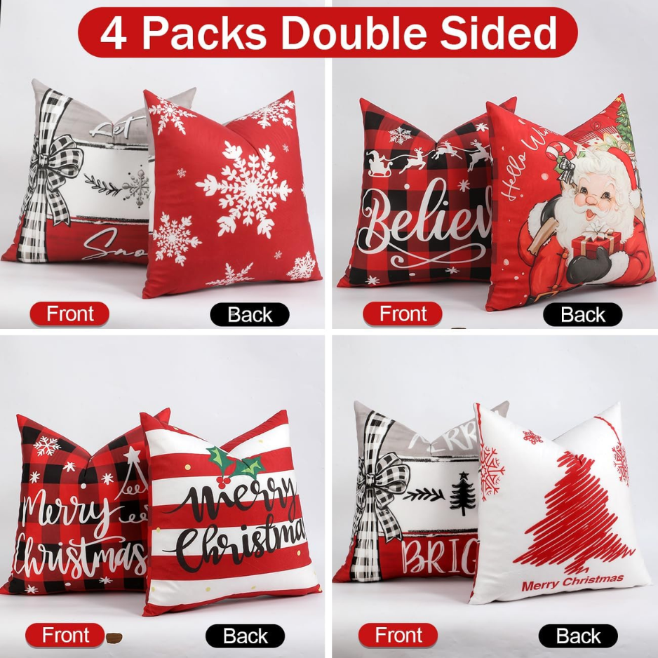 Christmas Pillow Covers 18x18 4Pcs Double Sided Winter Home Decor Soft