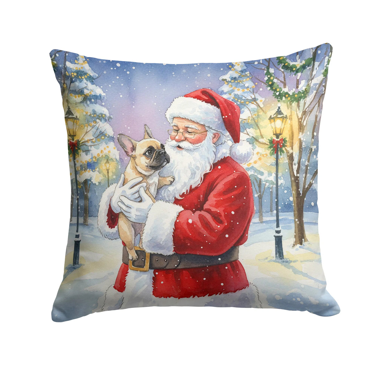 French Bulldog With Santa Claus Throw Pillow Decorative Indoor Outdoor
