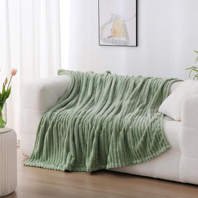 Sage Green Fleece Throw Blanket 50 X 60 Inch For Couch Sofa Living Room