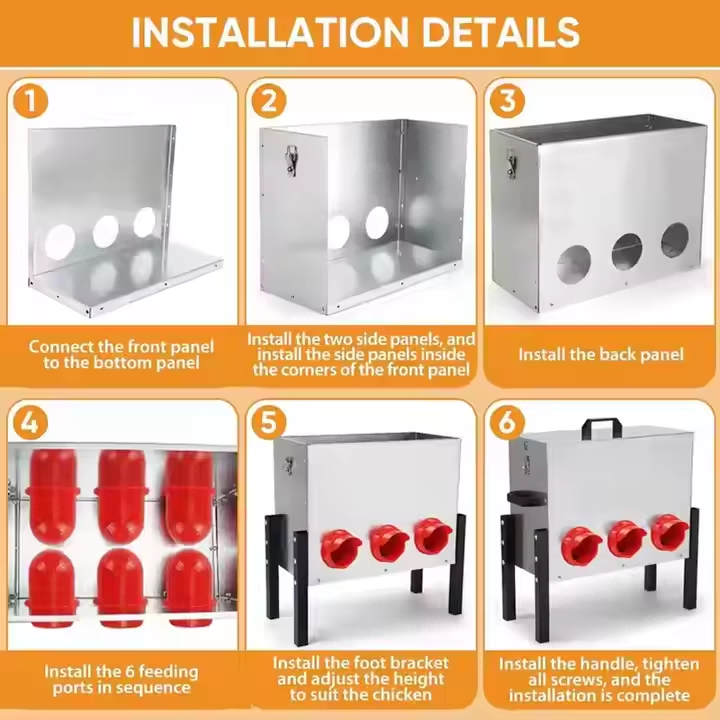 Automatic Chicken Feeder Box , 6 Feeding Ports, No Waste Poultry Feeder