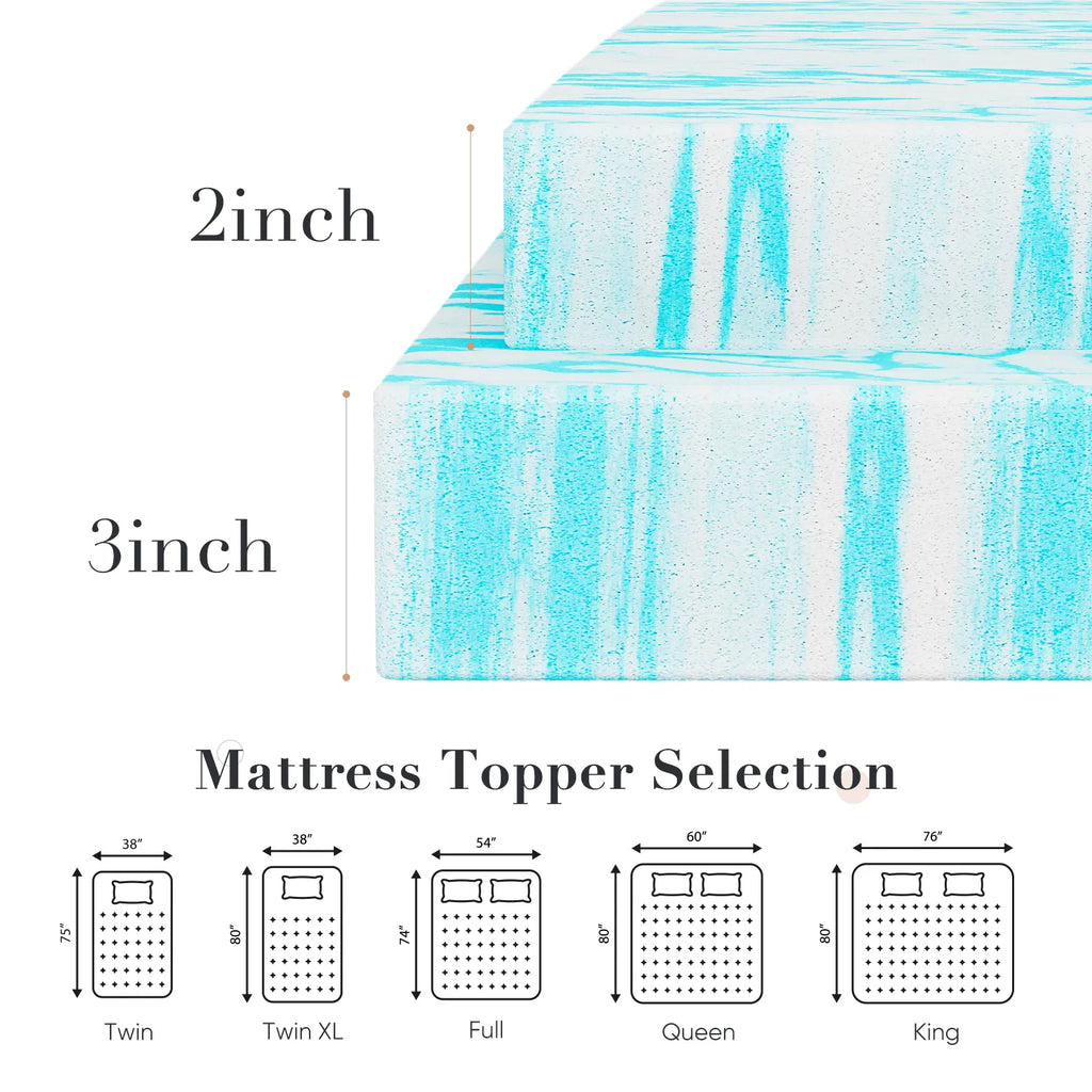 2-3 Inch Gel Memory Foam Mattress Topper Full Size Cooling Mattress