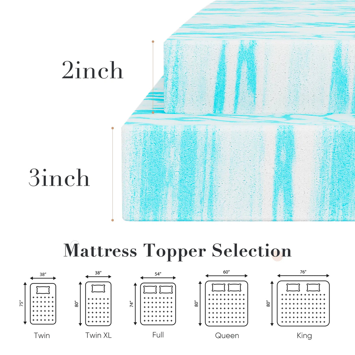2-3 Inch Gel Memory Foam Mattress Topper Full Size Cooling Mattress