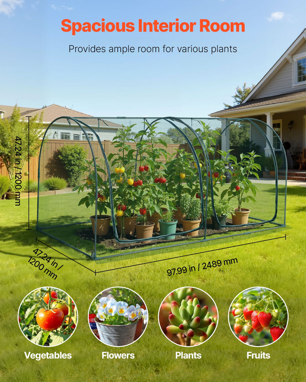 Crop Cage, 8.1 X 3.9 X 3.9 Ft Plant Protection Tent With Zippered Door