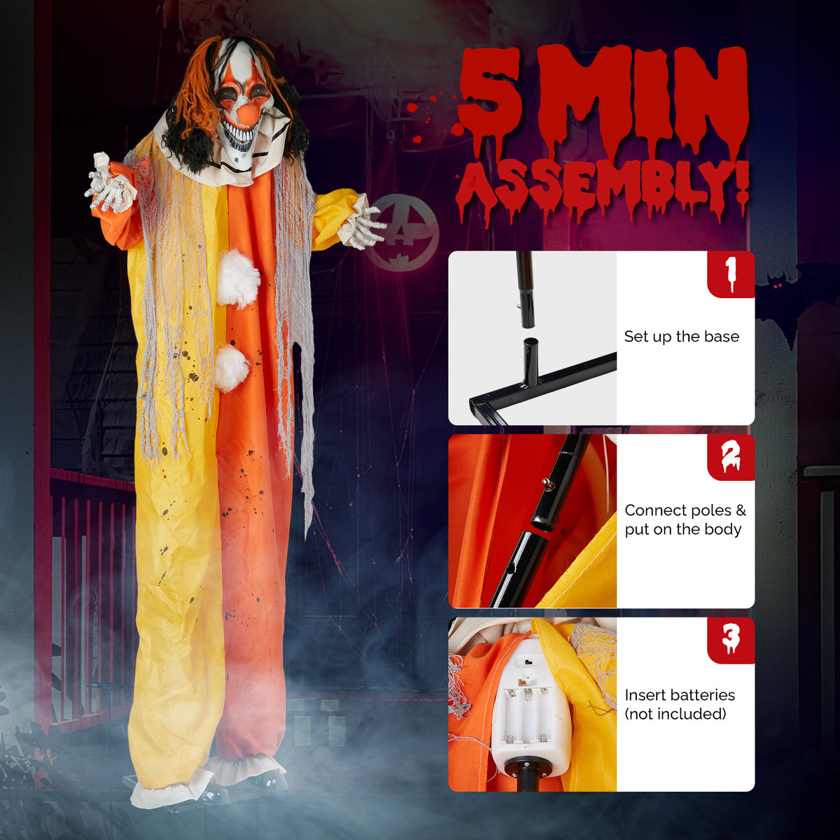 8.2ft Red Eyed Clown Outdoor Halloween Decorations