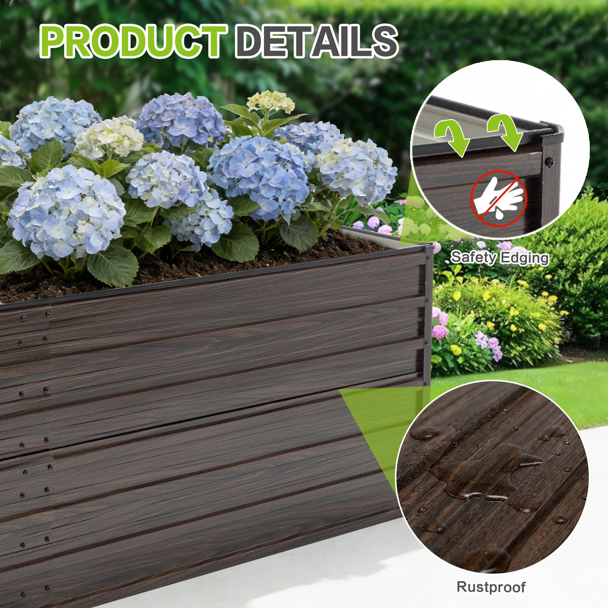 Woodgrain Aesthetic & Metal Strength: 8x4x2FT Galvanized Raised Garden