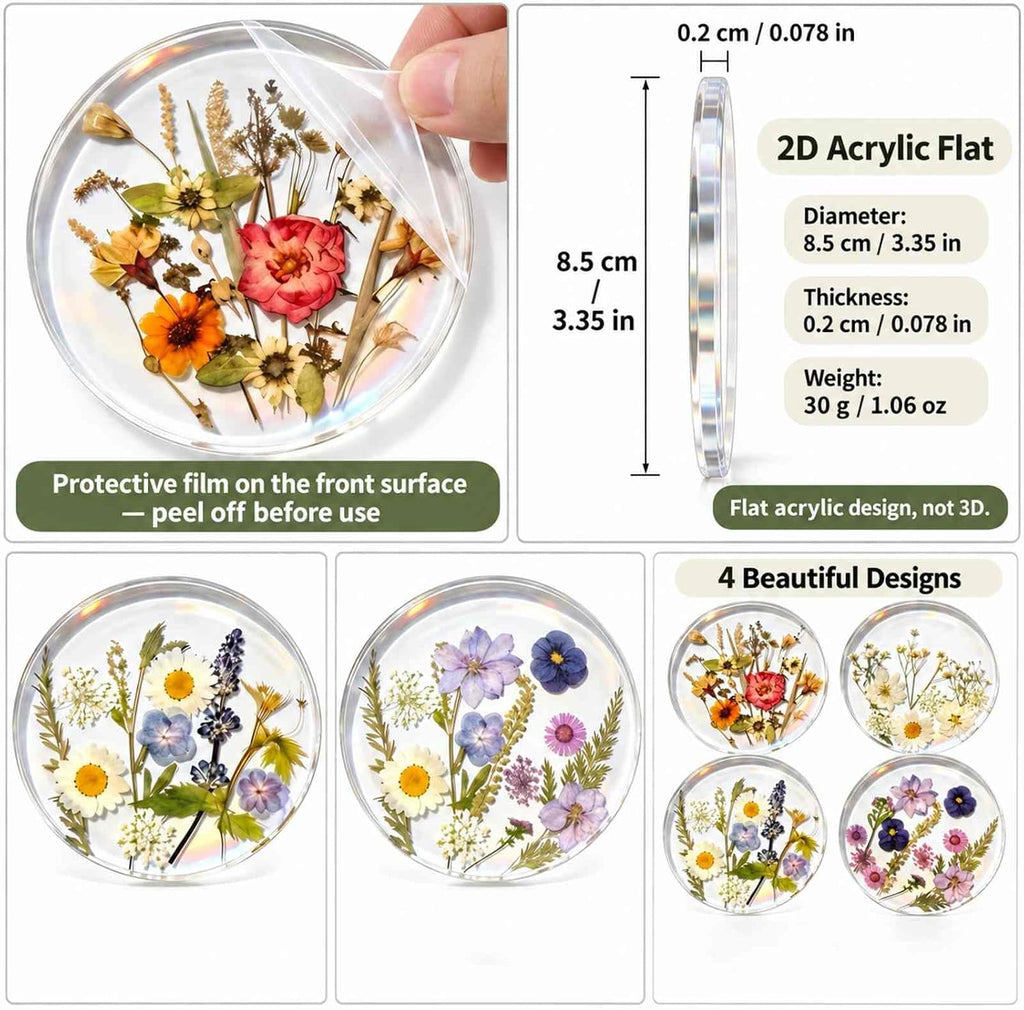 Acrylic Coasters 4 PCS, Bright Wildflower Printed Drink Coasters