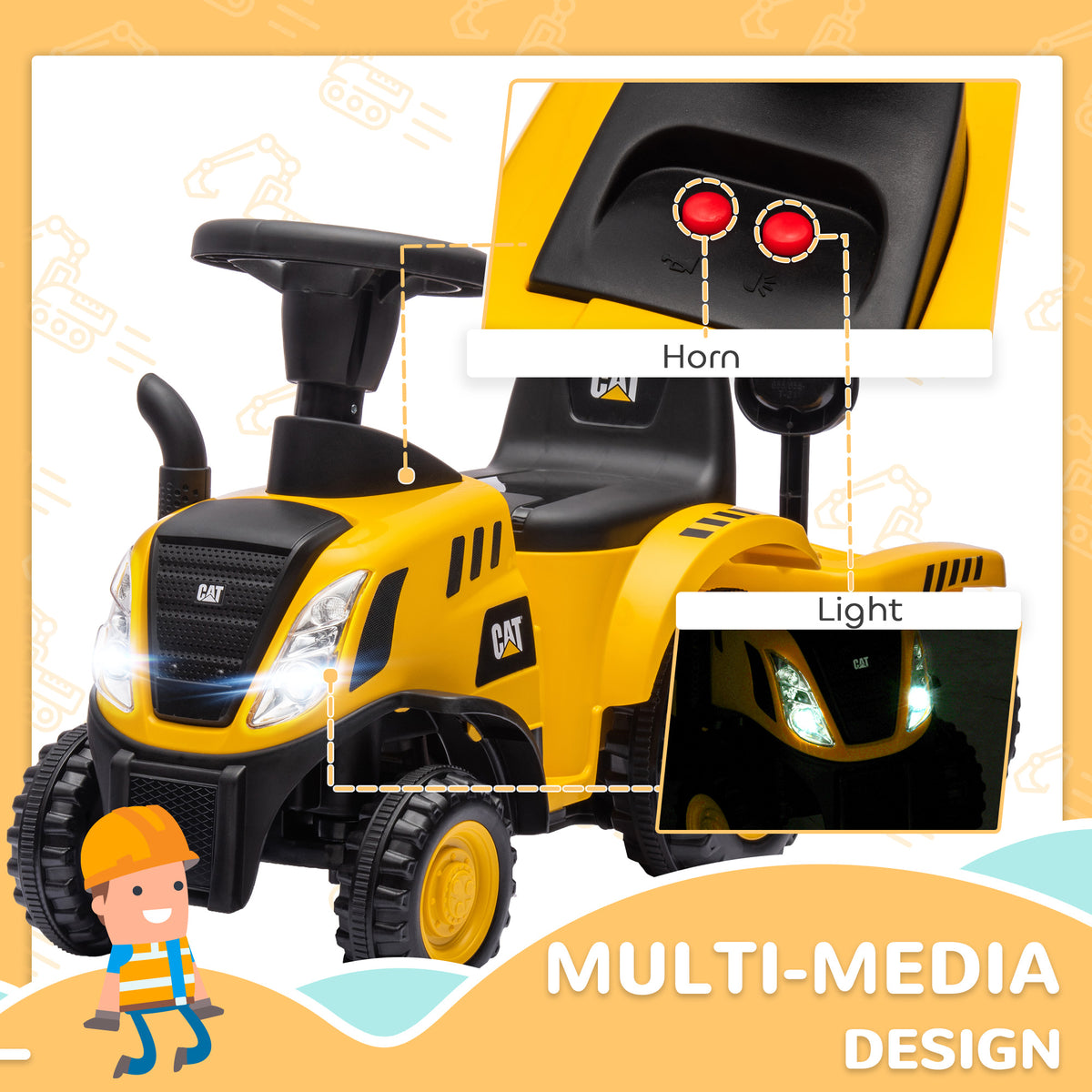 Caterpillar Licensed Ride-on Construction Toy With Shovel & Trailer, No