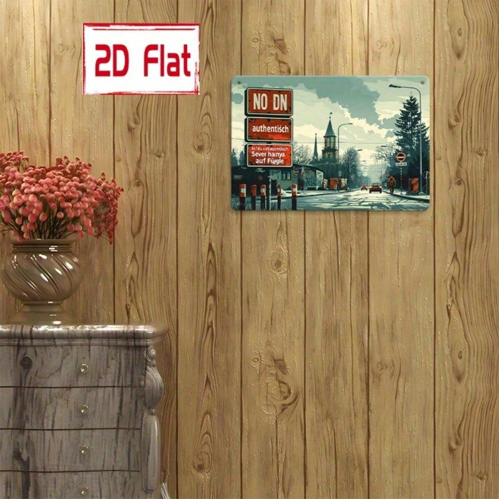 Retro Metal Sign Vintage Road Cars 2D Flat, Street Graffiti Tin Decor