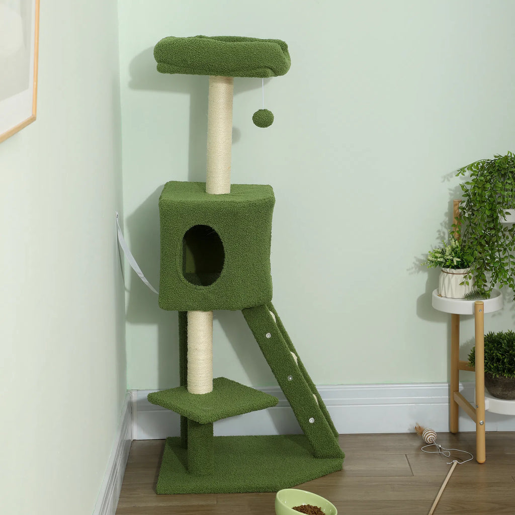 47" Tall Cat Tree Tower With Condo, Ladder, Scratching Posts