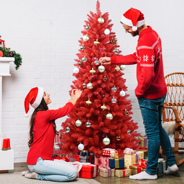 Artificial 5-foot Red Christmas Tree, 624 PVC Mixed Tips, High-quality