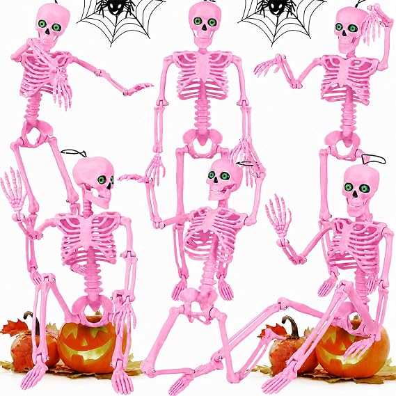6-Piece 16-Inch Pink Halloween Skeleton Decorations With Movable Joints