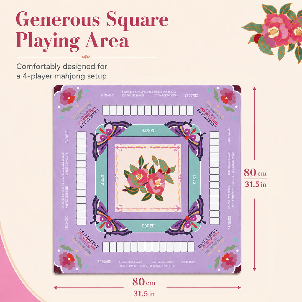 American Mahjong Playing Mat With Printed Charleston Guide, 80 X 80cm