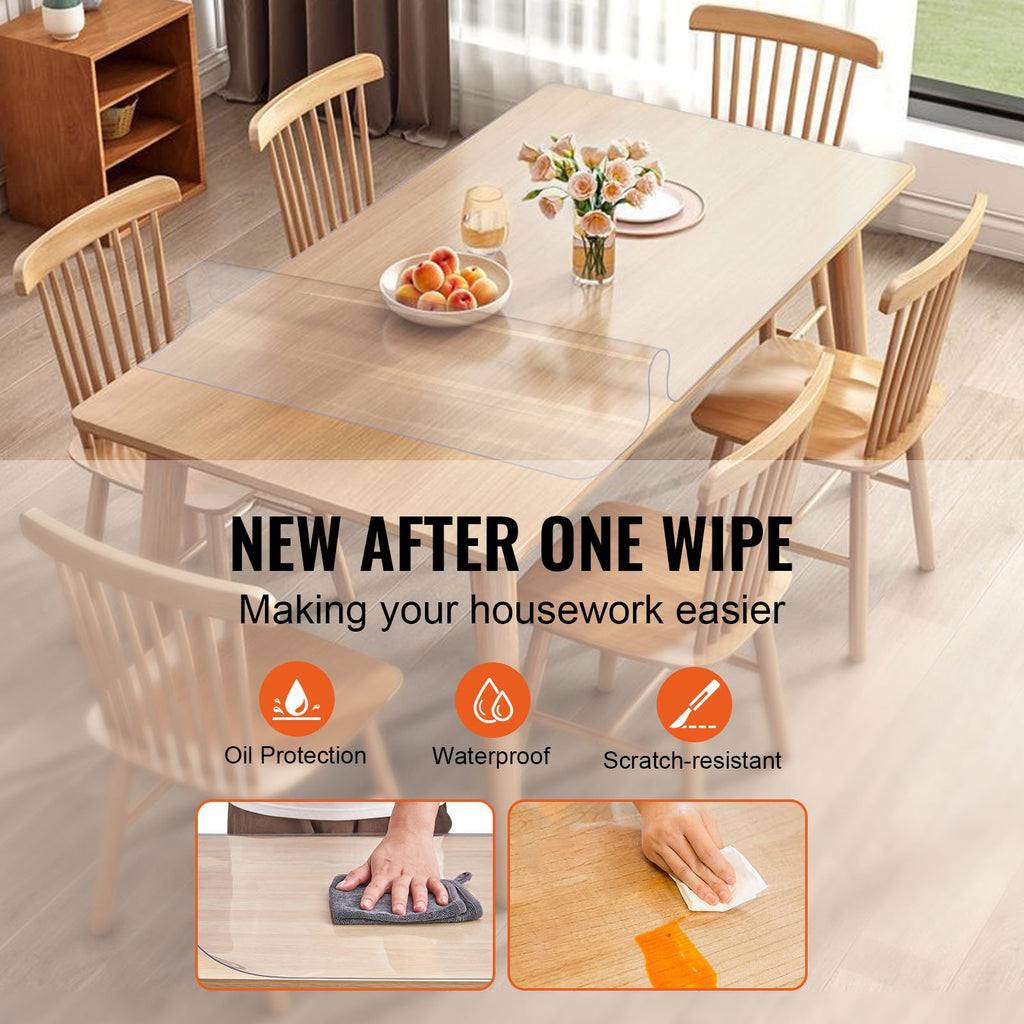 Vevor Clear Table Cover Protector, Table Cover, 1.5 Mm Thick PVC