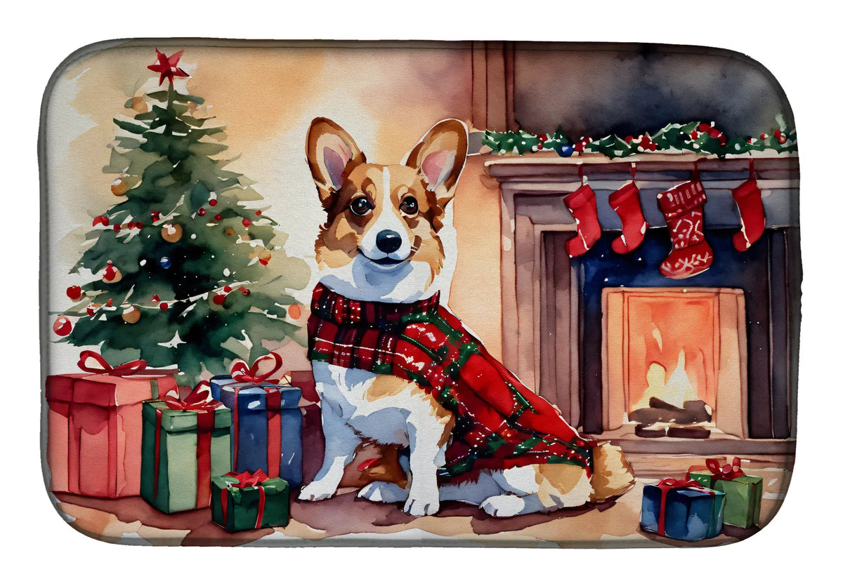 Corgi Cozy Christmas Dish Drying Mat Absorbent Dish Drying Mat Pad