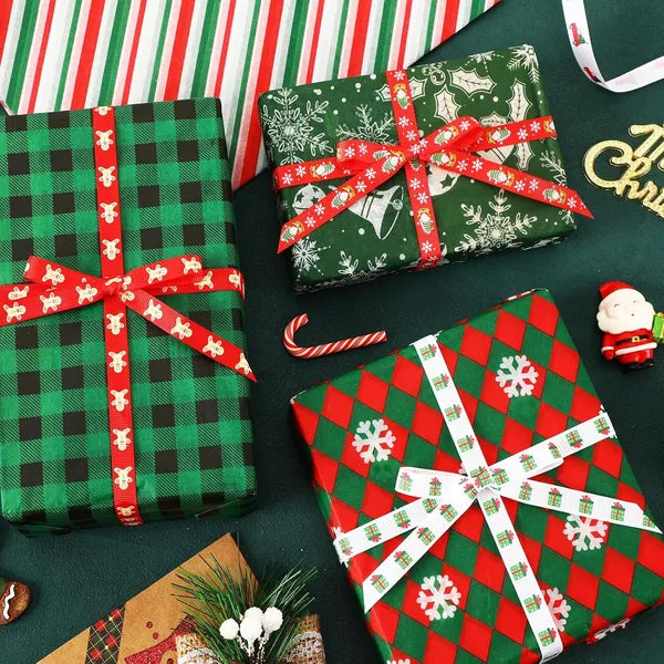 Christmas Ribbon, 15 Yards 3/8 Inch Christmas Grosgrain Ribbons