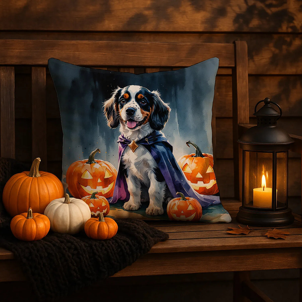 Welsh Springer Spaniel Puppy Halloween Throw Pillow Machine Washable
