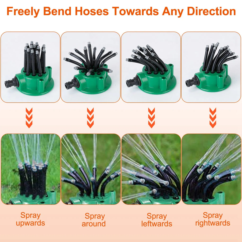 360° Flexible Lawn Sprinkler Automatic 12 Tubes Garden Water Irrigation