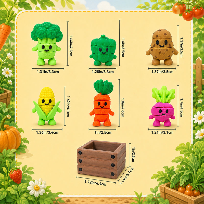 6PCS 3D Printed Mini Vegetable Figurines, Cute Veggie Character Set