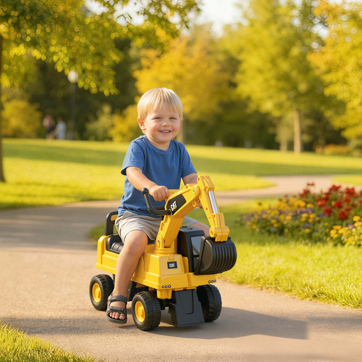 Kids Excavator Ride On Toy CAT Licensed With Manual Shovel, Horn