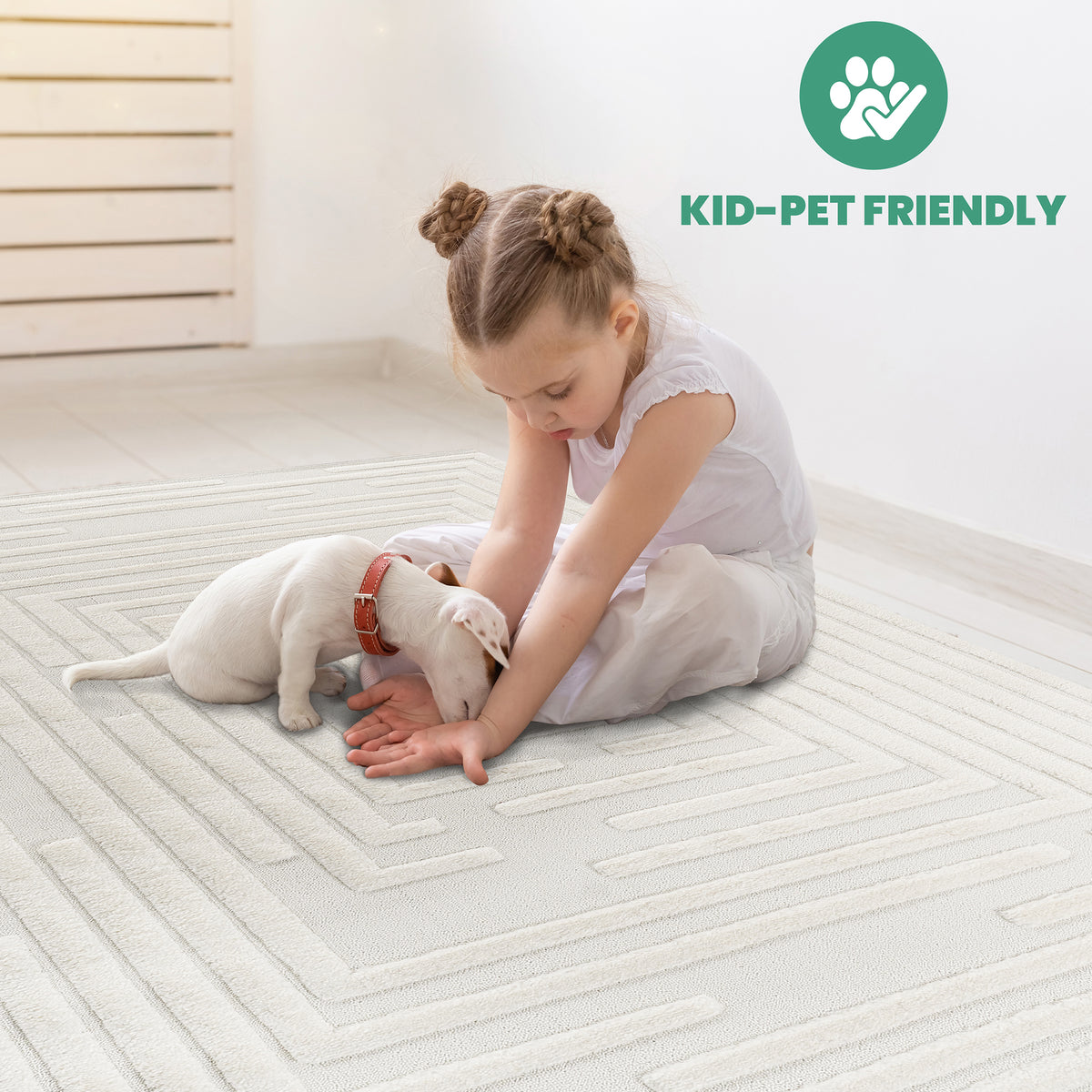 Step Collection High-low Striped Cream Indoor Area Rug, 2'x3', Modern