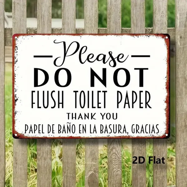 Vintage Bilingual Do Not Flush Toilet Paper Metal Sign English Spanish