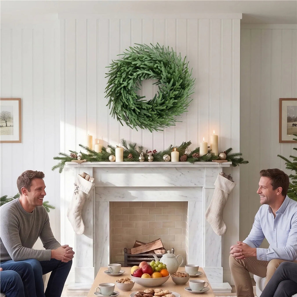 26 Inch Artificial Christmas Wreath Withnaturalvine Base, Green