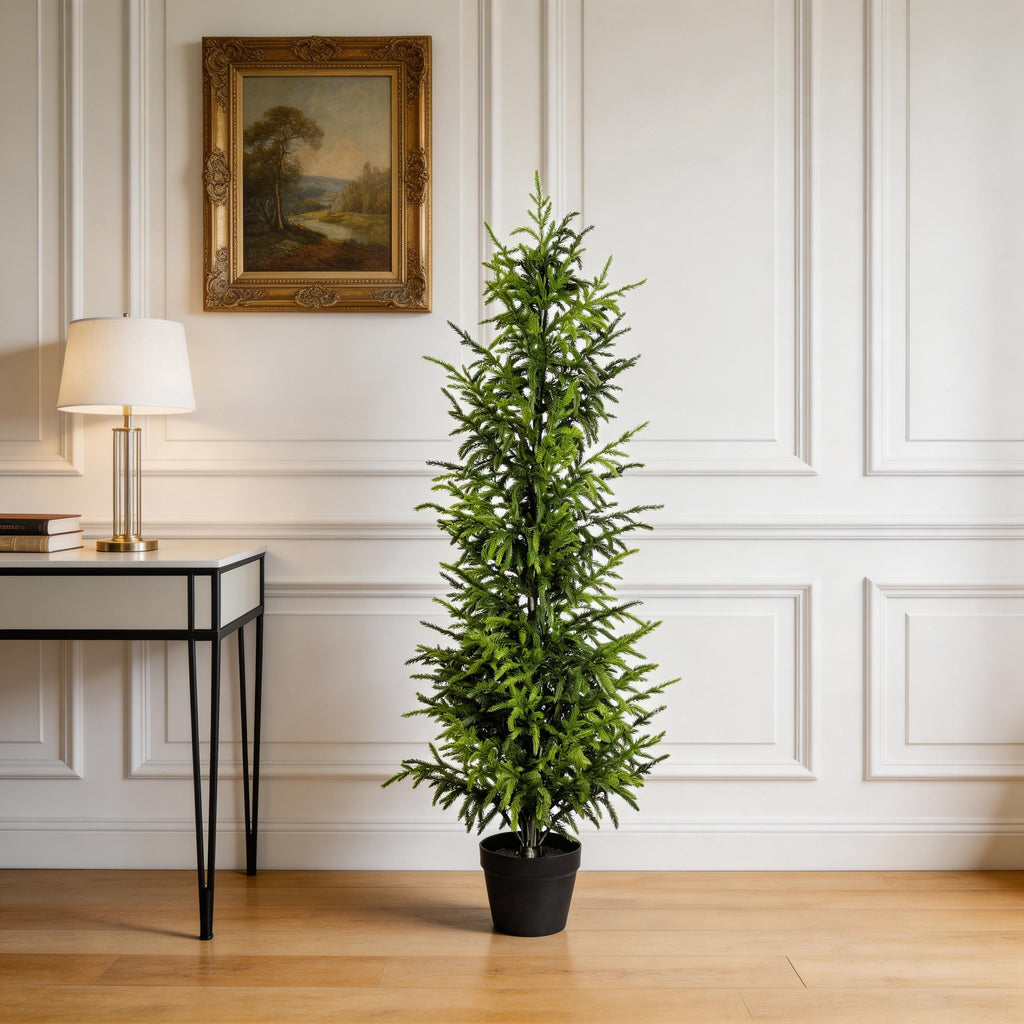 4' Artificial Real Touch Pine Tree In Black Plastic Pot, 1pc/set