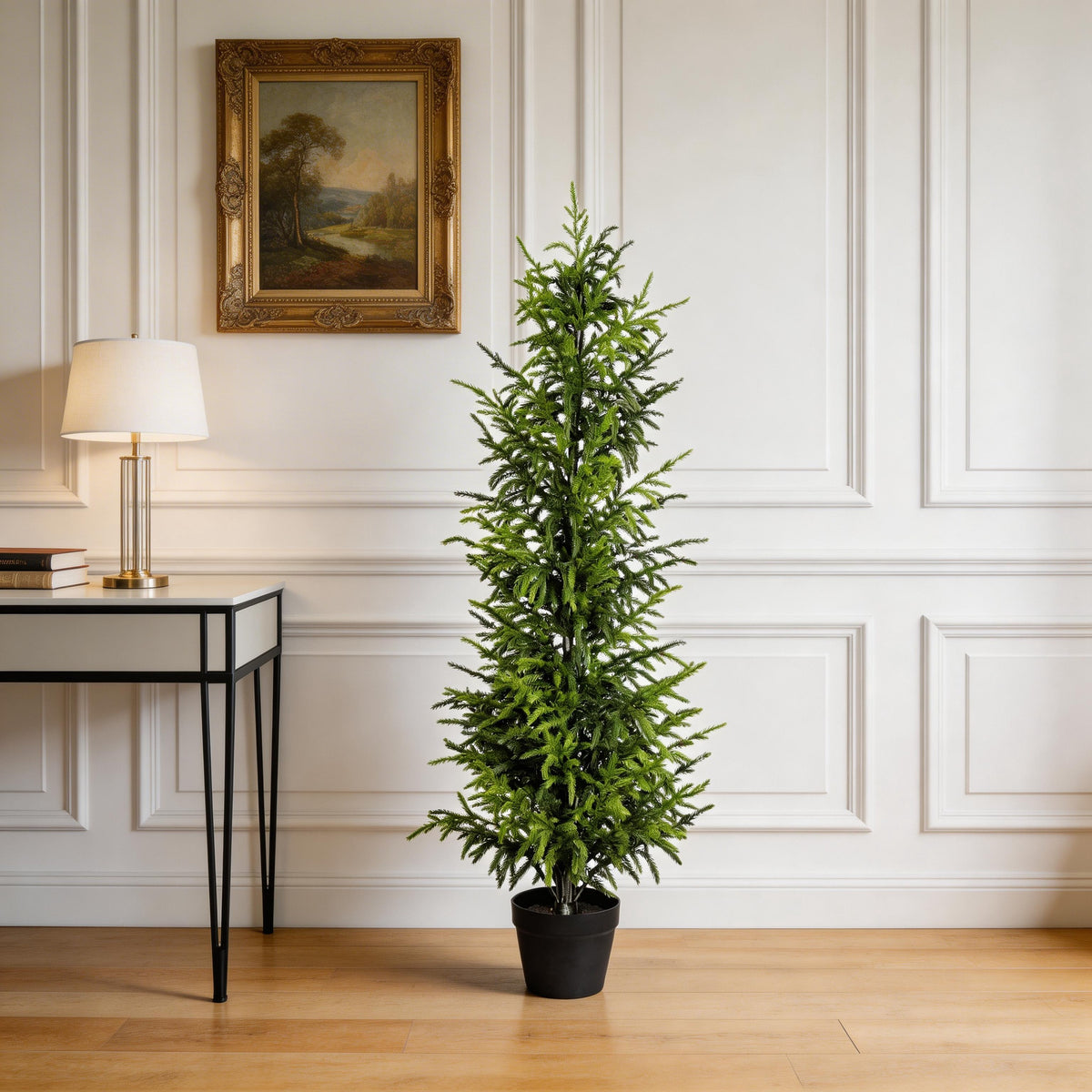 4' Artificial Real Touch Pine Tree In Black Plastic Pot, 1pc/set